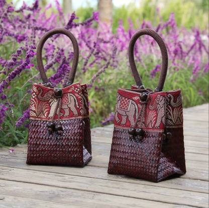 Woven Tote Handbag Beach Bag Mini Rattan Bucket Bag