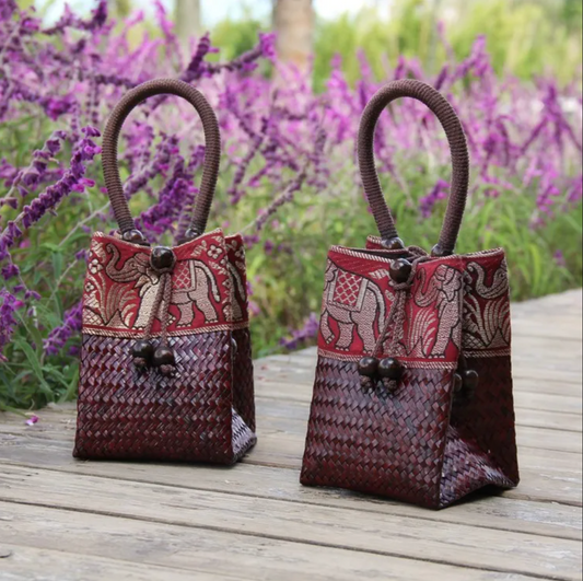 Woven Tote Handbag Beach Bag Mini Rattan Bucket Bag