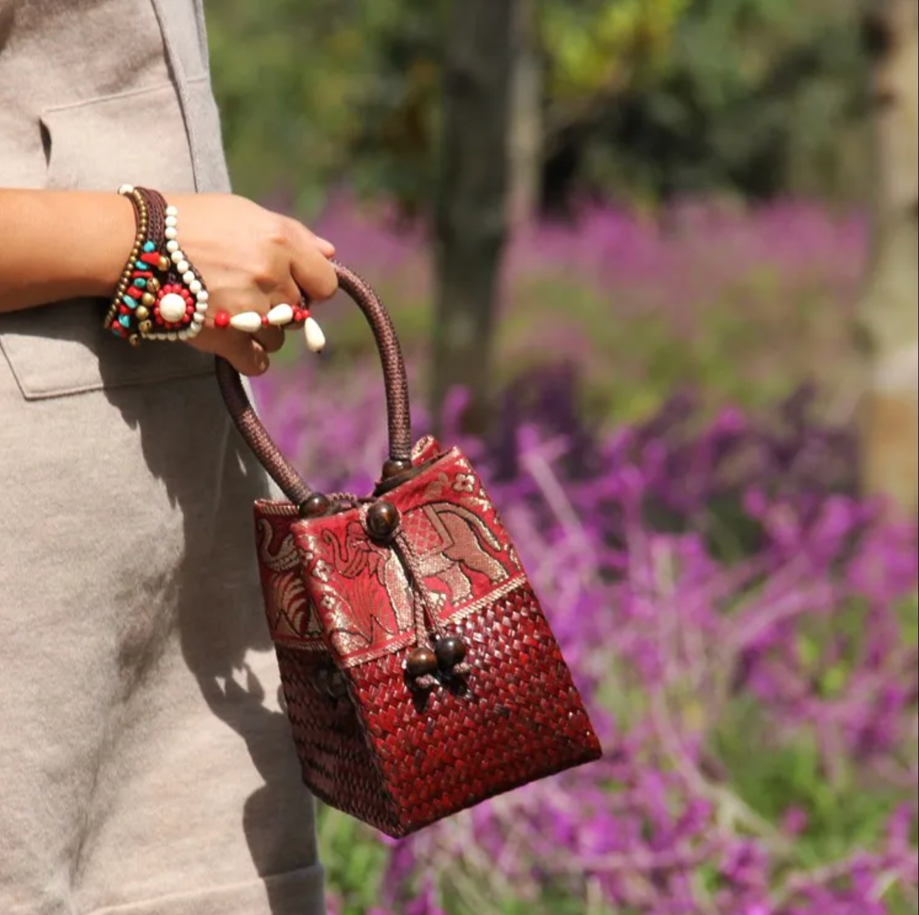 Woven Tote Handbag Beach Bag Mini Rattan Bucket Bag
