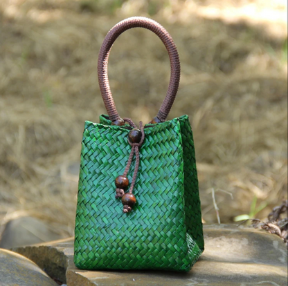 Woven Tote Handbag Beach Bag Mini Rattan Bucket Bag