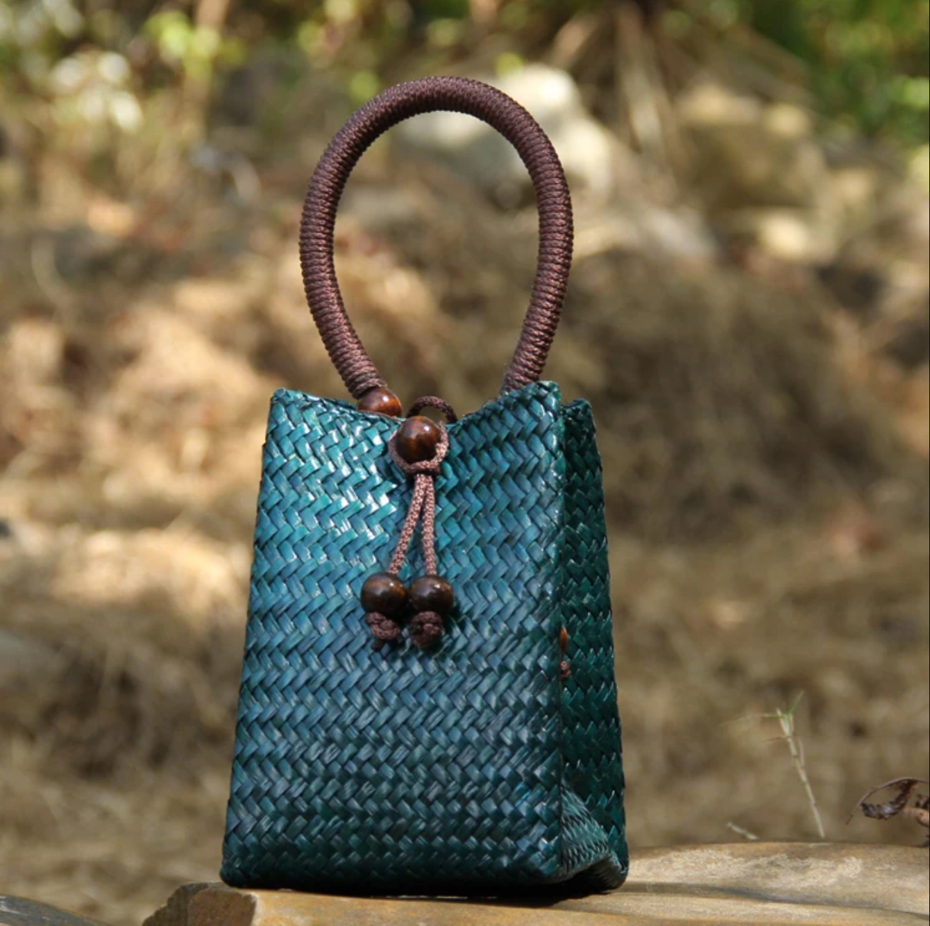 Woven Tote Handbag Beach Bag Mini Rattan Bucket Bag