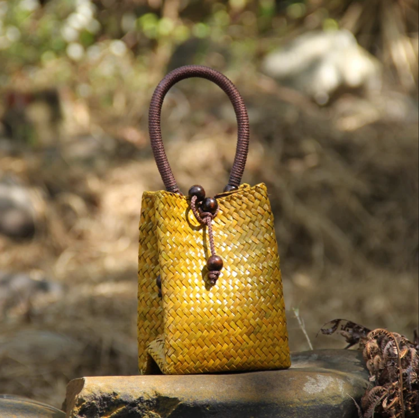 Woven Tote Handbag Beach Bag Mini Rattan Bucket Bag