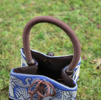 Woven Tote Handbag Beach Bag Mini Rattan Bucket Bag