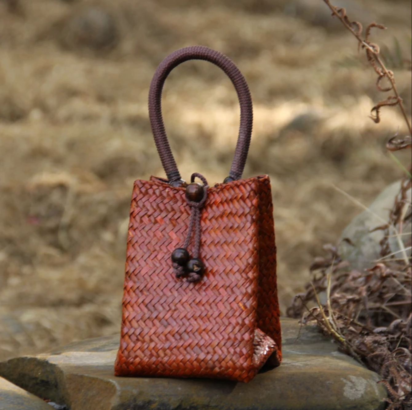 Woven Tote Handbag Beach Bag Mini Rattan Bucket Bag