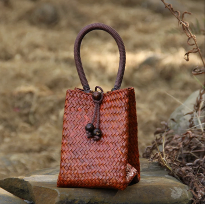 Woven Tote Handbag Beach Bag Mini Rattan Bucket Bag