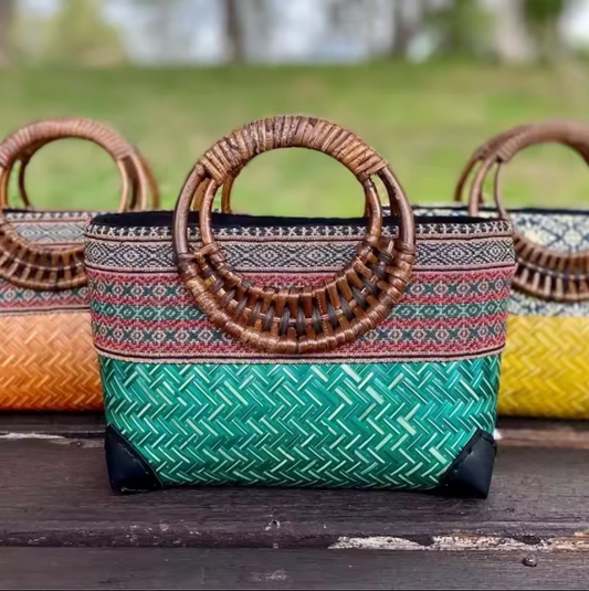 Retro Bamboo Woven Rattan Bag Summer Beach Tote