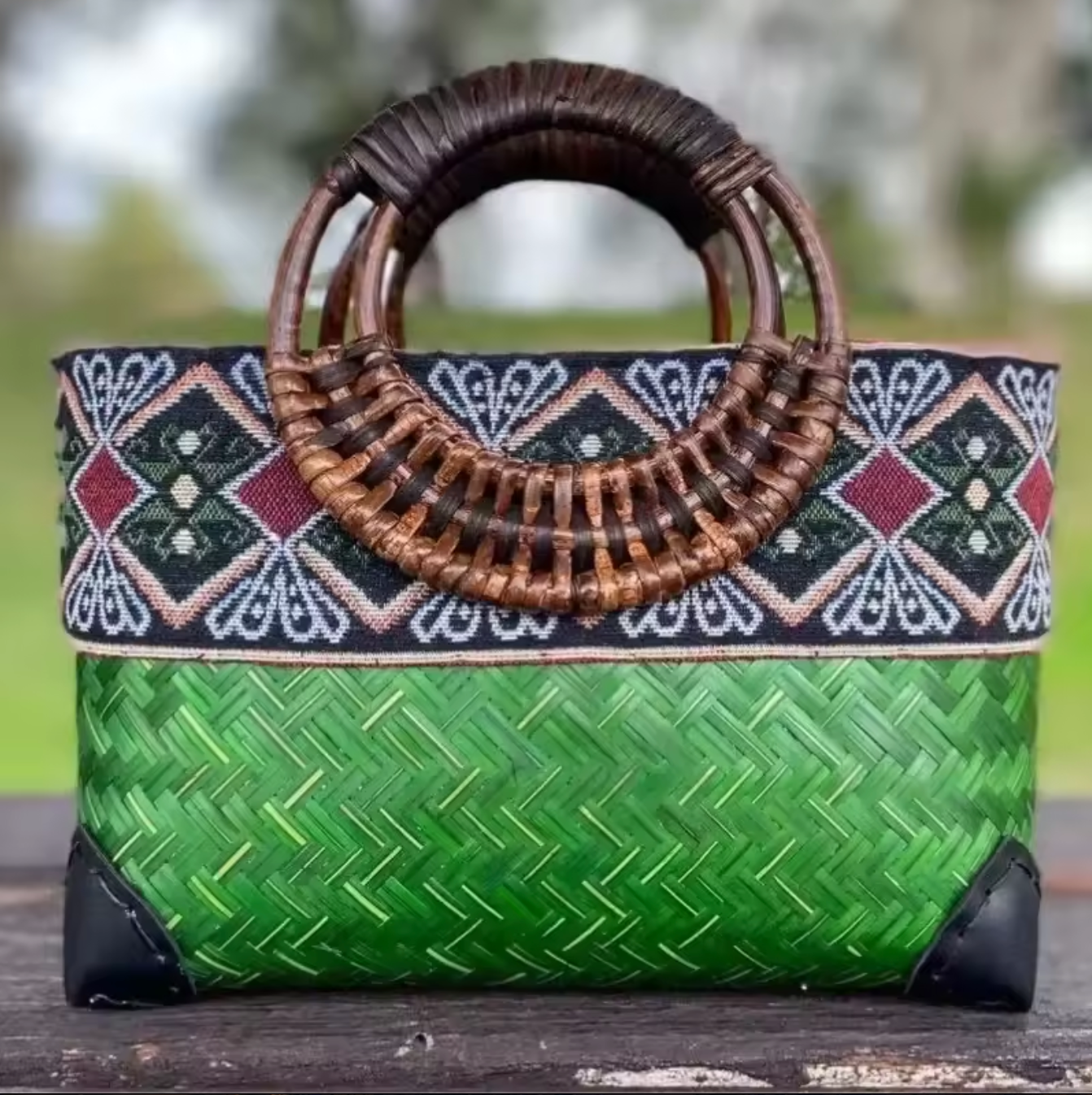 Retro Bamboo Woven Rattan Bag Summer Beach Tote