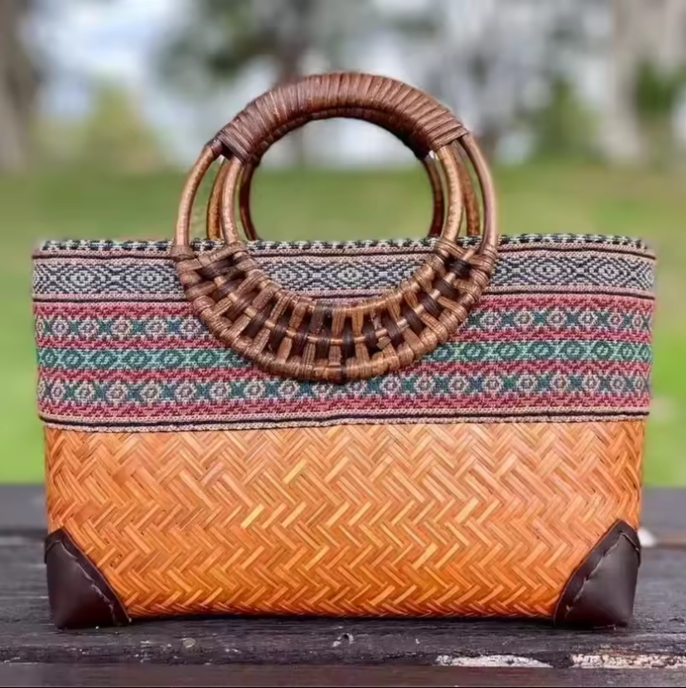 Retro Bamboo Woven Rattan Bag Summer Beach Tote