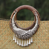 Rattan Beach Handbag with Silver Peacock Handle