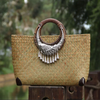 Rattan Beach Handbag with Silver Peacock Handle