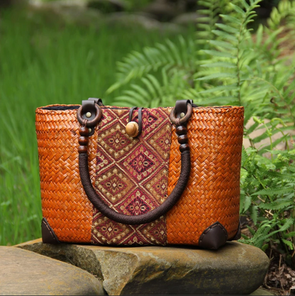 Handmade Woven Summer Purse with Patterned Fabric