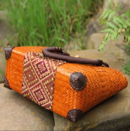Handmade Woven Summer Purse with Patterned Fabric