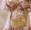 Conch Shell Straw Shoulder Bag with Acrylic Chain