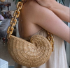 Conch Shell Straw Shoulder Bag with Acrylic Chain