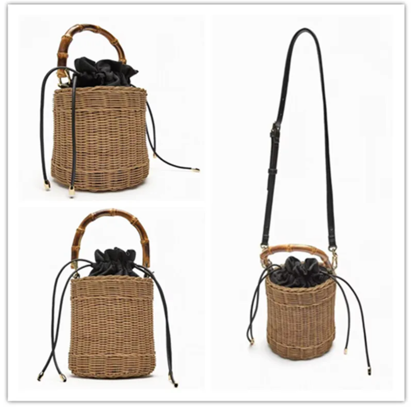 Straw Crossbody Purse with Bamboo Handle