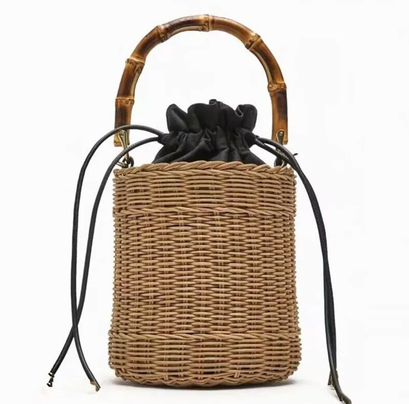 Straw Crossbody Purse with Bamboo Handle