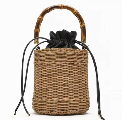 Straw Crossbody Purse with Bamboo Handle