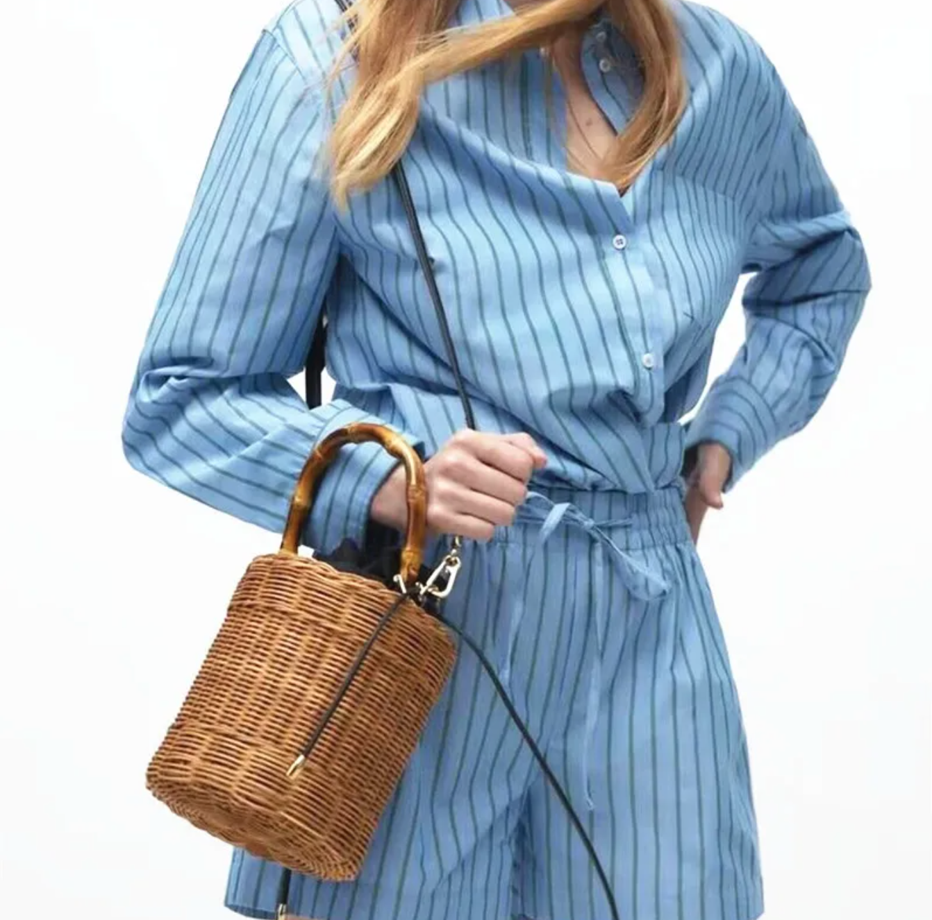 Straw Crossbody Purse with Bamboo Handle