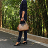 Vintage Wooden Handle Woven Straw Handbag