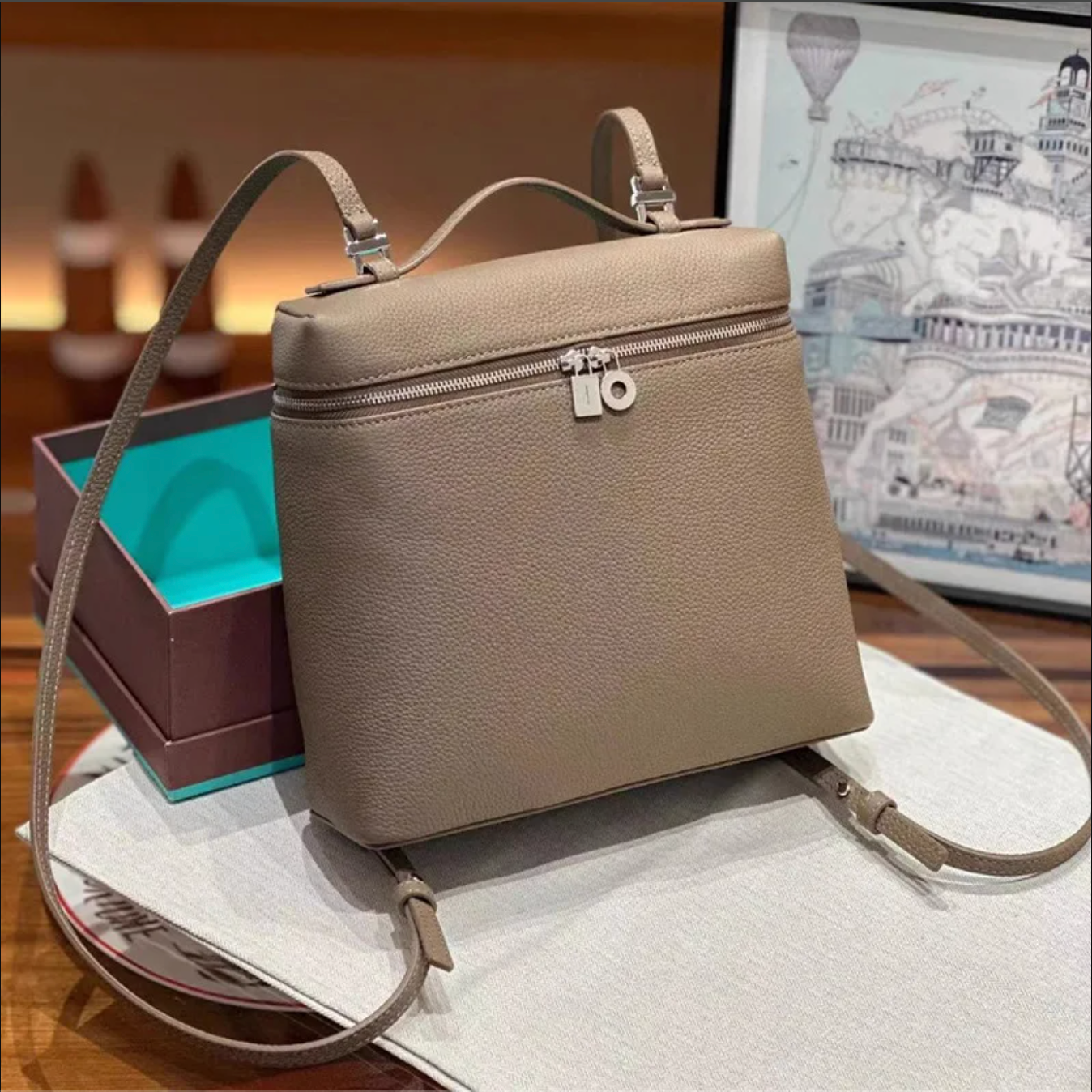 Soft Leather Square Commuter Backpack Handbag