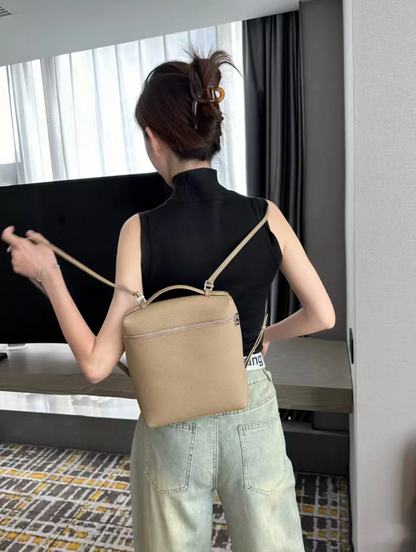 Soft Leather Square Commuter Backpack Handbag