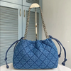 Leather Shoulder Bag Women’s Drawstring Handbag Quilted