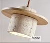 Japanese Stone Wood Pendant Lamp Cream Ceiling Light Fixture