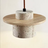 Japanese Stone Wood Pendant Lamp Cream Ceiling Light Fixture