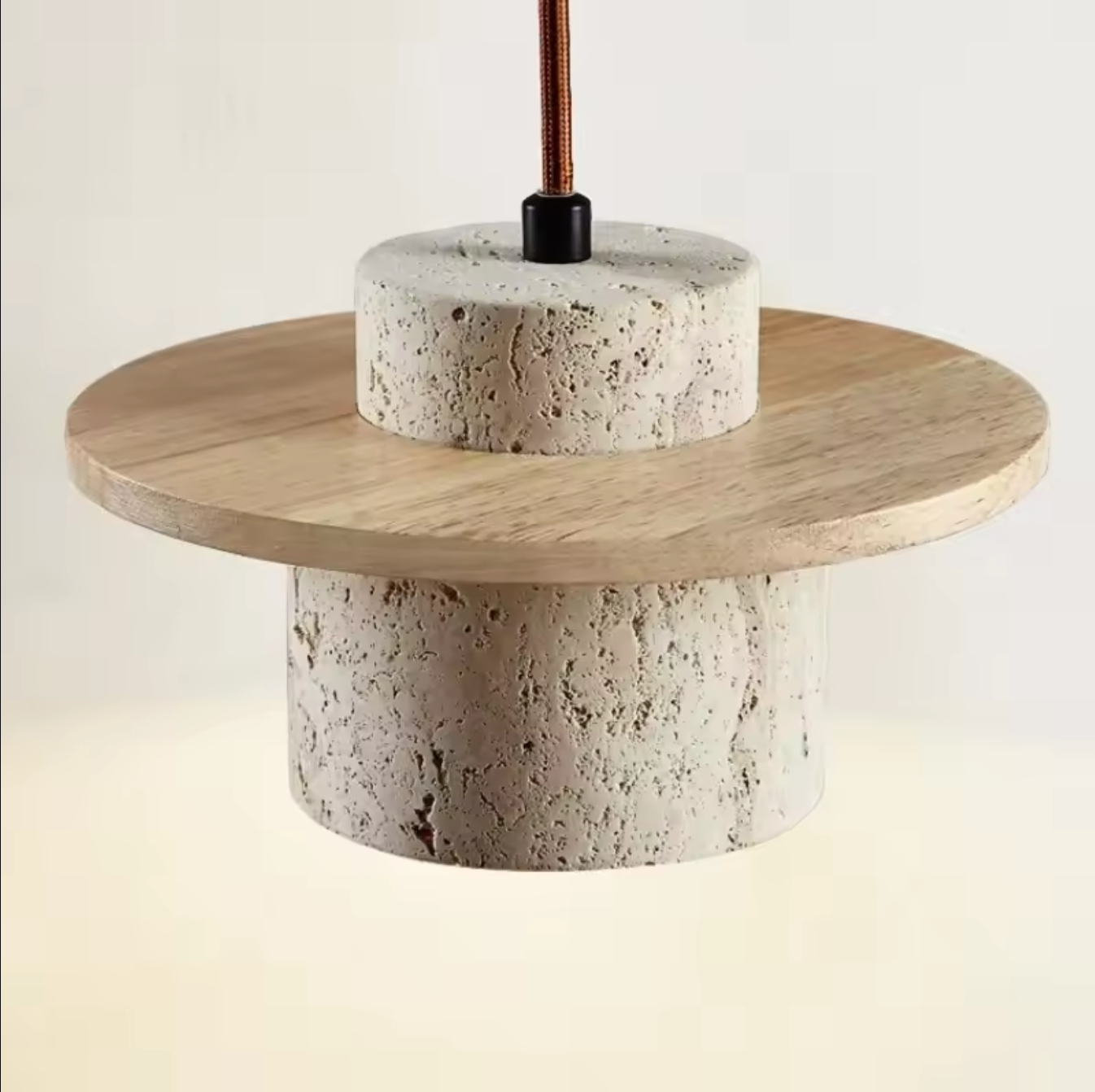 Japanese Stone Wood Pendant Lamp Cream Ceiling Light Fixture