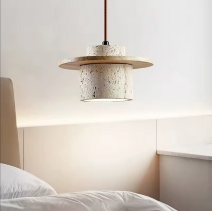 Japanese Stone Wood Pendant Lamp Cream Ceiling Light Fixture