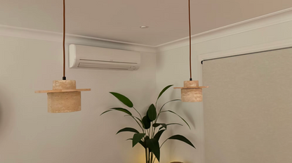 Japanese Stone Wood Pendant Lamp Cream Ceiling Light Fixture