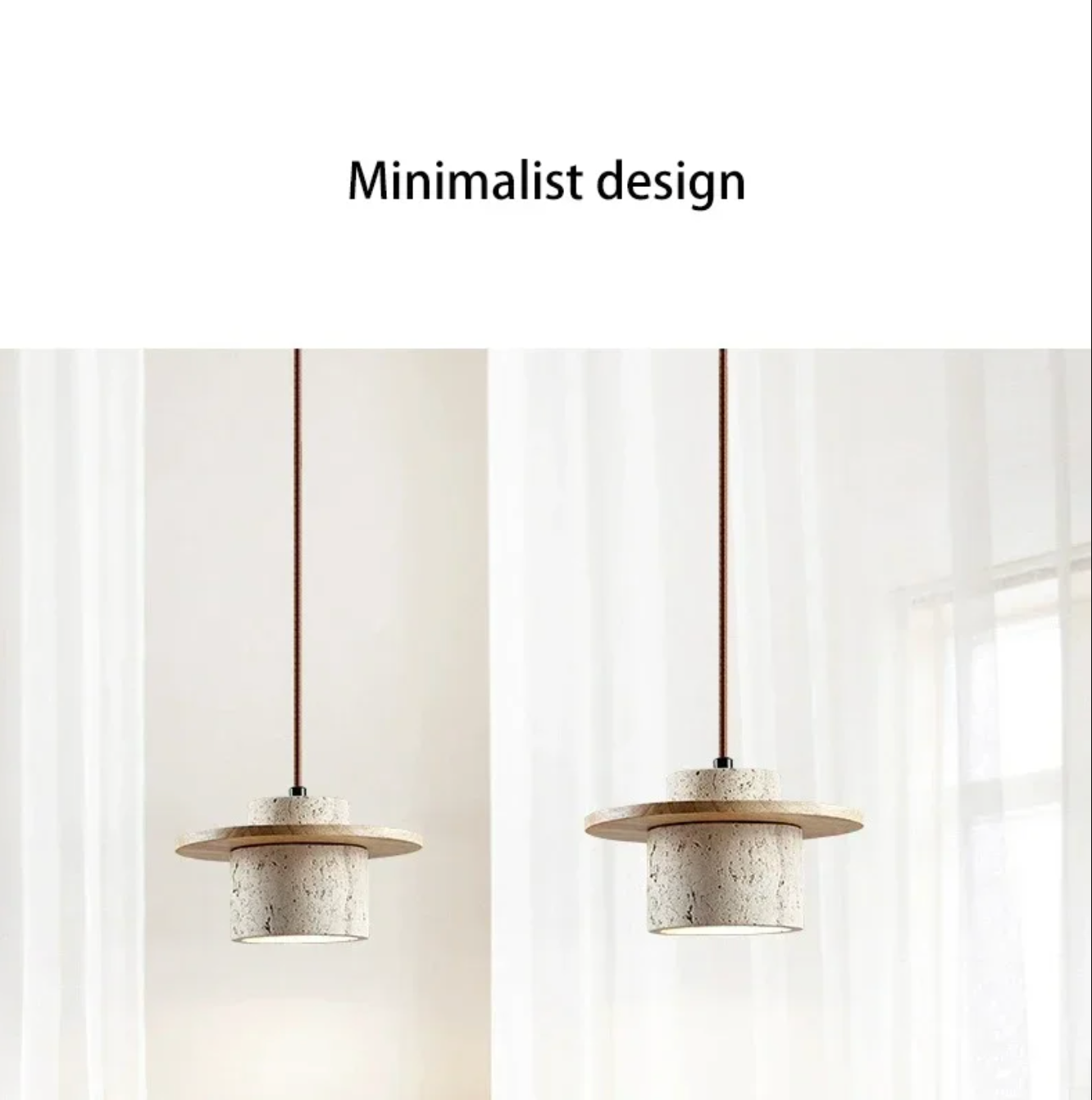 Japanese Stone Wood Pendant Lamp Cream Ceiling Light Fixture