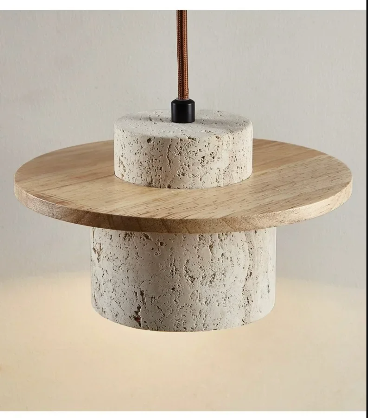 Japanese Stone Wood Pendant Lamp Cream Ceiling Light Fixture