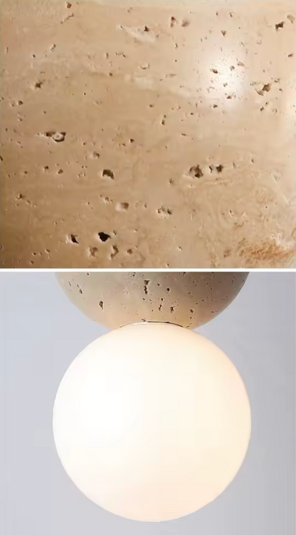Cream Travertine Pendant Light Natural Stone and Wood