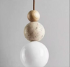 Cream Travertine Pendant Light Natural Stone and Wood