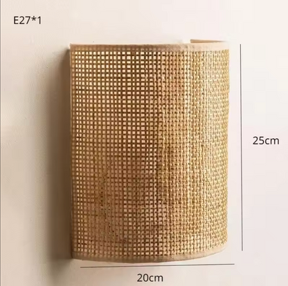 Rattan Wall Lamp Bamboo Woven Bedside Wall Sconce Lighting Fixture