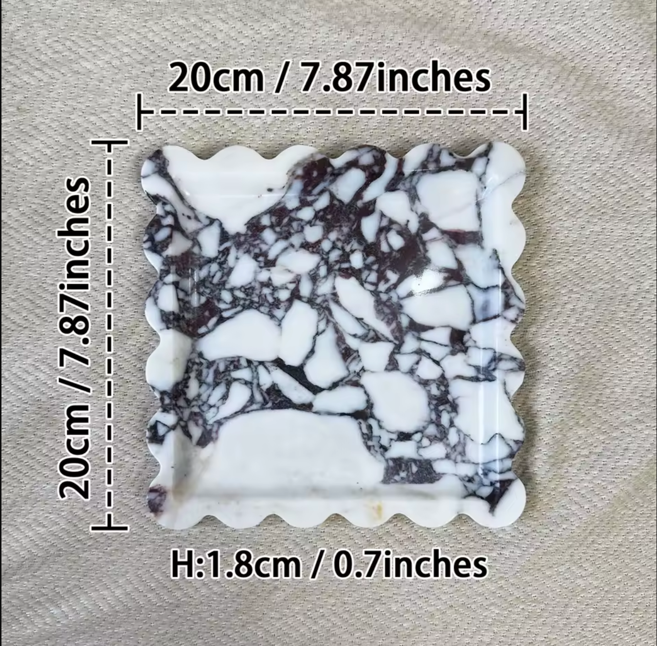 Square Natural Marble Tray with Scalloped Edge Travertine