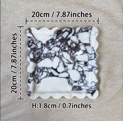 Square Natural Marble Tray with Scalloped Edge Travertine