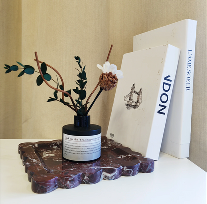 Square Natural Marble Tray with Scalloped Edge Travertine