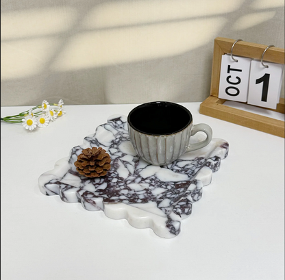 Square Natural Marble Tray with Scalloped Edge Travertine