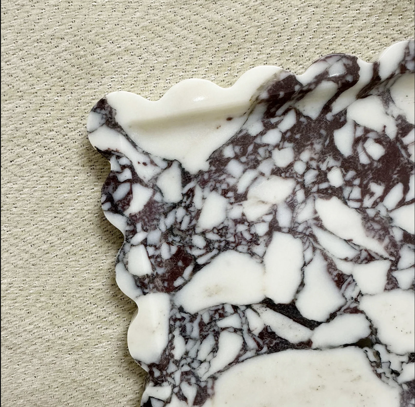 Square Natural Marble Tray with Scalloped Edge Travertine