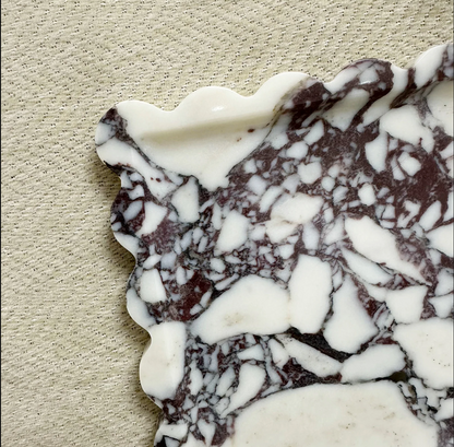 Square Natural Marble Tray with Scalloped Edge Travertine