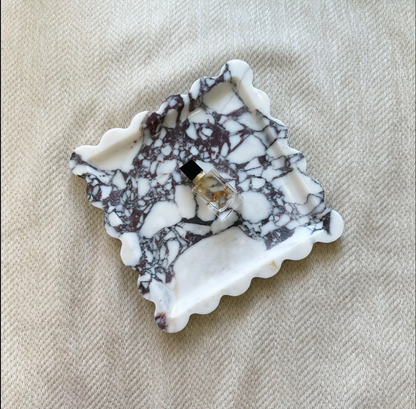Square Natural Marble Tray with Scalloped Edge Travertine