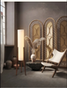 Scandinavian Tripod Floor Lamp Japandi Style Wood & Fabric Standing Light