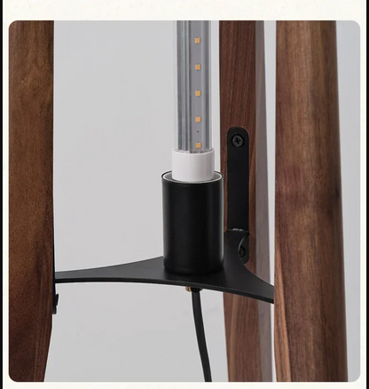 Scandinavian Tripod Floor Lamp Japandi Style Wood & Fabric Standing Light