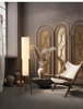 Scandinavian Tripod Floor Lamp Japandi Style Wood & Fabric Standing Light