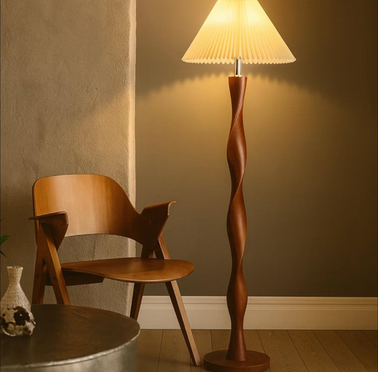 Nordic Wooden Floor Lamp with Fabric Shade for Living Room and Bedroom