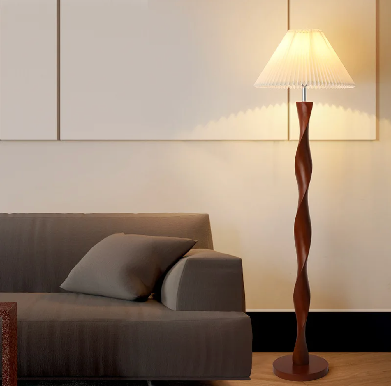 Nordic Wooden Floor Lamp with Fabric Shade for Living Room and Bedroom