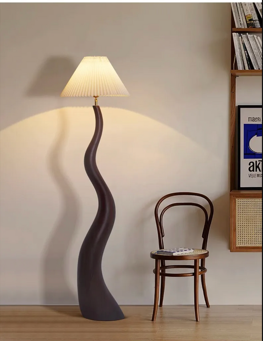 Large Resin Curved Floor Lamp with Pleated Shade Nordic Minimalist