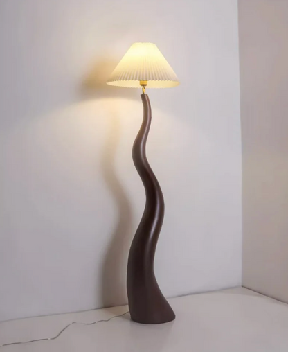 Large Resin Curved Floor Lamp with Pleated Shade Nordic Minimalist